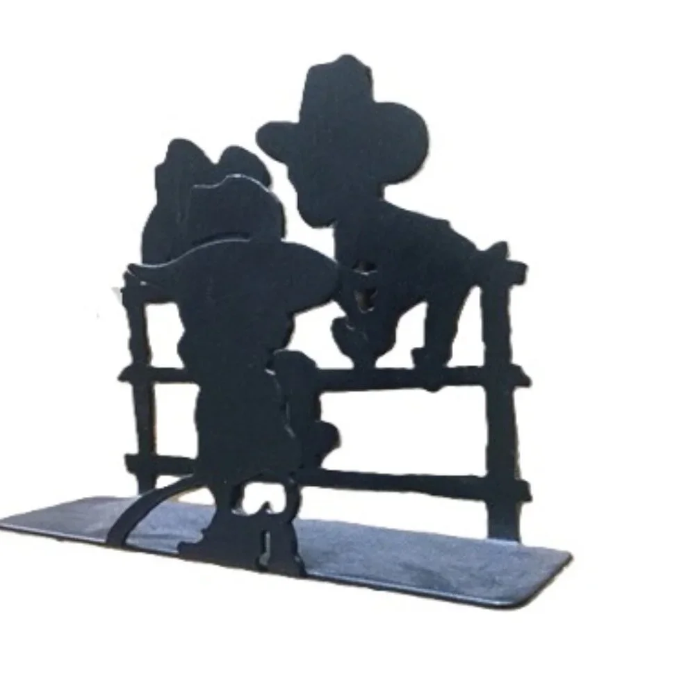 Black Metal Three Cowboys on Fence Letter Holder 7 1/4